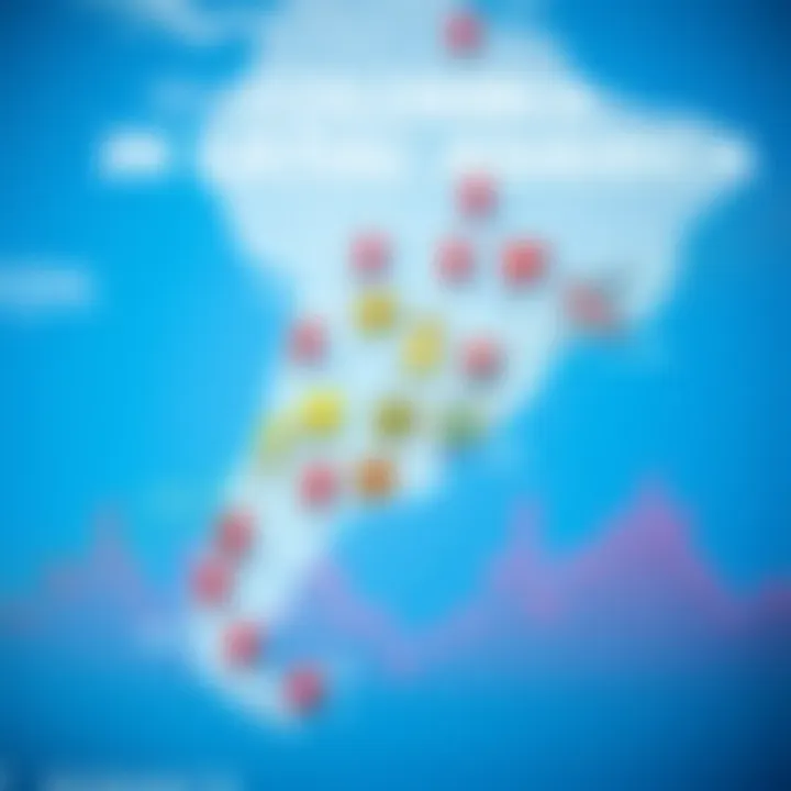 Overview of Binary Options Regulations in Latin America Map highlighting Colombia and Latin America with icons representing financial regulations and platforms