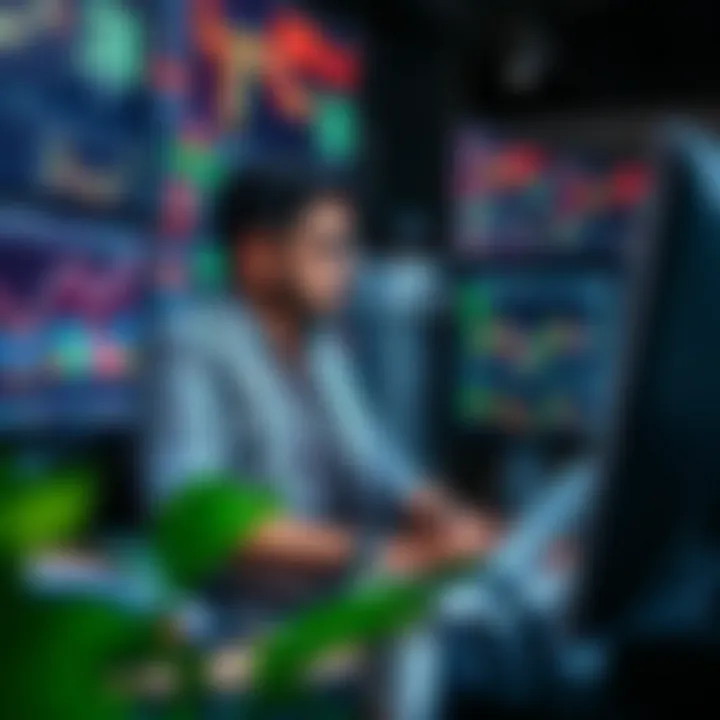 Analyzing Trading Strategies for Informed Market Decisions Person learning and analyzing trading strategies on multiple screens