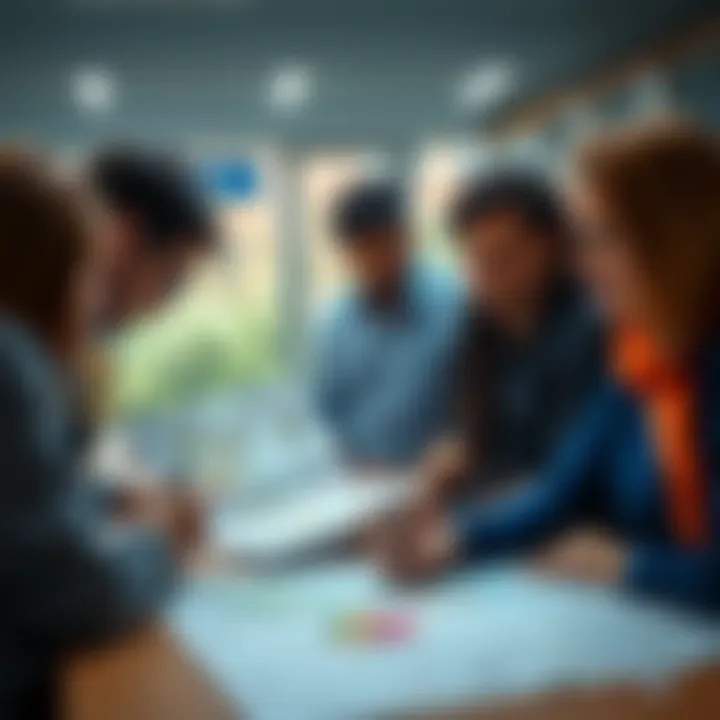 Community Collaboration for Effective Emergency Planning Community members collaborating on emergency planning with maps and resources to reduce disaster impact