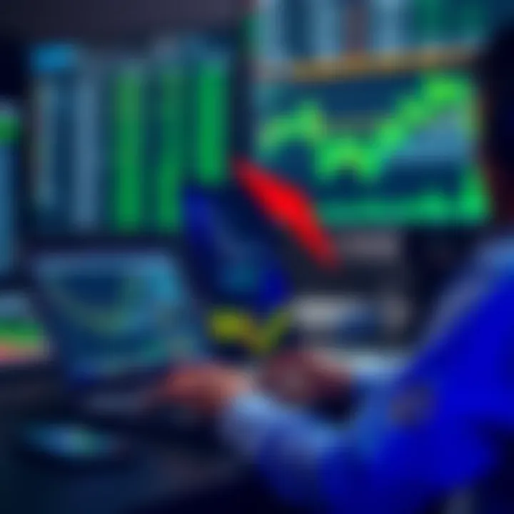 Illustration showing the concept of copy trading with arrows linking a professional trader's laptop to other devices representing investors