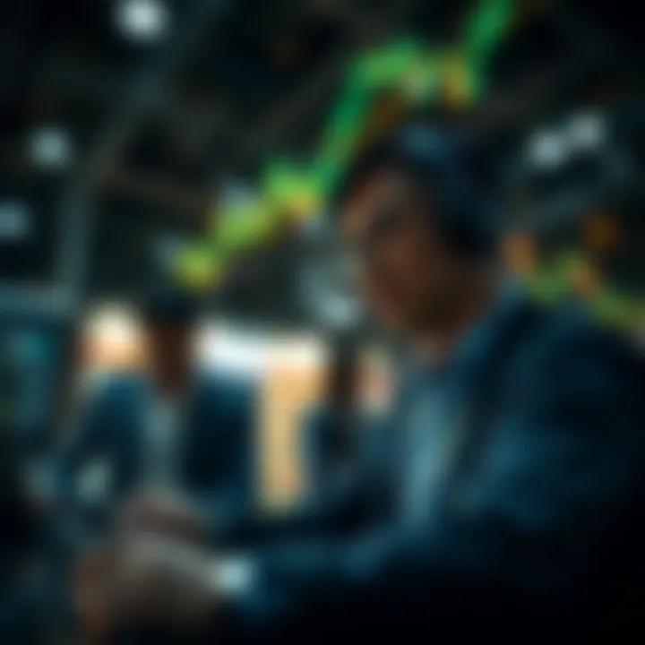 Network of Investors Engaging in Copy Trading Strategies Conceptual illustration of investors connected through technology sharing trading strategies