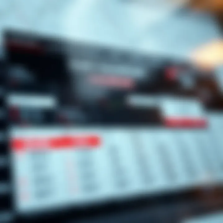 Detailed view of an economic calendar displaying upcoming financial events and data release times