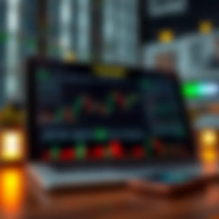 Graphic illustration of key trading concepts including charts, indicators, and investment strategies