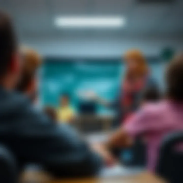 Instructor Teaching Risk Prevention Methods to Young Learners Educator demonstrating risk prevention strategies to young students in a classroom setting