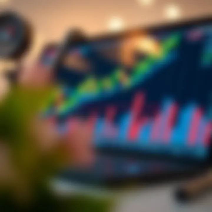 Graph showing upward market trends with trading charts and indicators