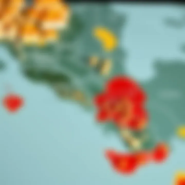 Map showcasing vulnerable communities exposed to various natural hazards with strategic zones for risk reduction measures