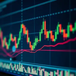 Chart showing candlestick patterns and trend lines in financial trading