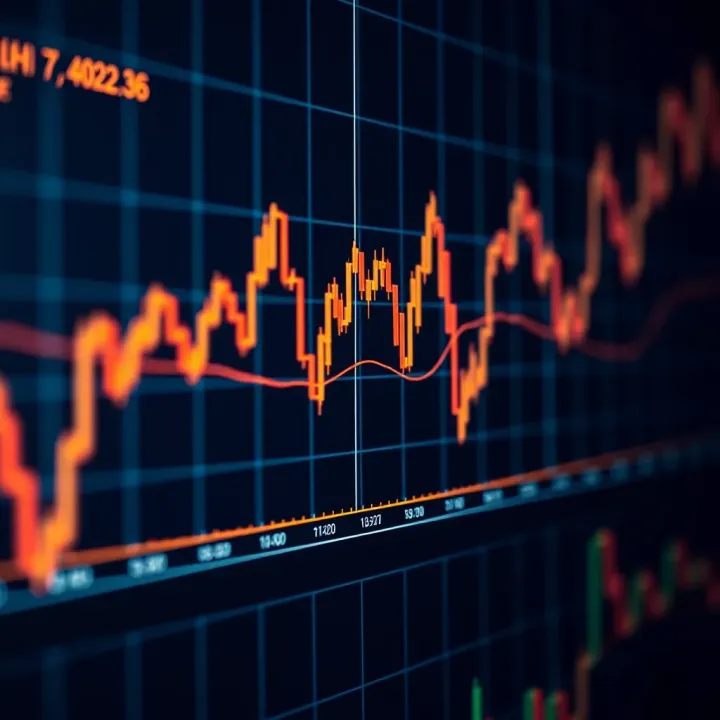 Graph showing binary options trading with rising and falling market trend lines